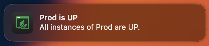 Application health status notification for Up